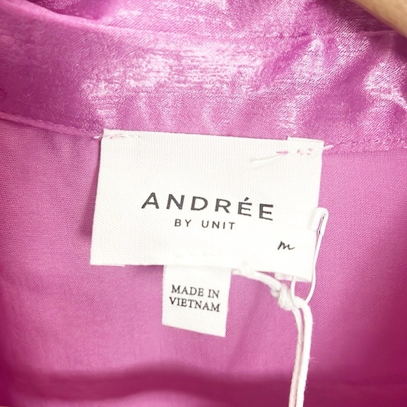 Andree By Unit 100% Polyester Shiny New Purple Cuffed Short Sleeve Blouse - Picture 4 of 10